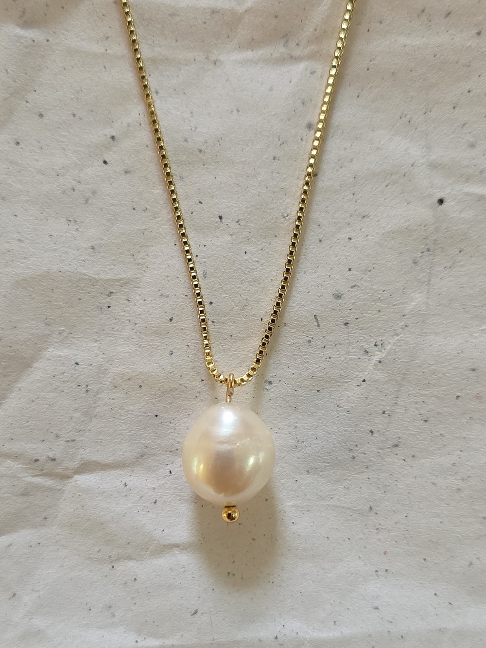 Floating Baroque Freshwater Pearl Necklace 8-10mm 24k Gold Plated Box Chain 18in